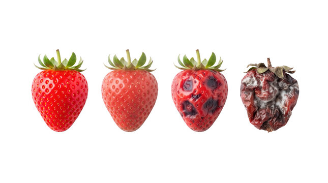 Stages of strawberry decay and ripening process