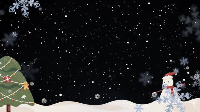 Festive Santa border surrounds a snowy winter background, creating an attractive Christmas and New Year frame for advertising, social media videos, text and logo placement.