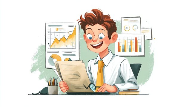 cheerful analyst reviewing