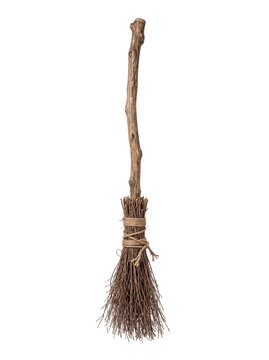 Rustic handmade wooden broom stick on transparent background