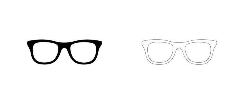 Rectangular eyeglasses prescription frame vector icon filled and outline, modern eyewear symbol.