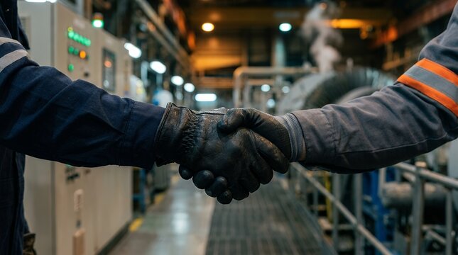 Close Up HandshakeIndustrial Engineers Showing Teamwork And Unity During Nighttime Power Plant Inspection Operation Professional Factory Workers Hand Clasp Collaboration Partnership Concept Tech
