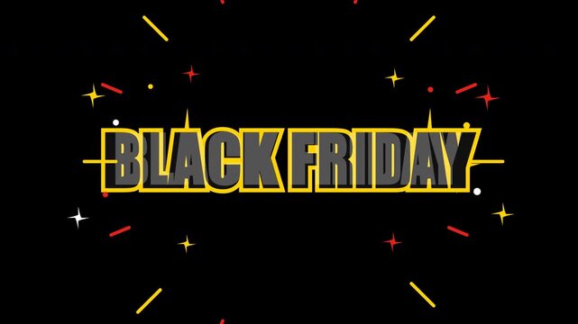 Black friday hot sale animation with yellow text on black background. 4k
