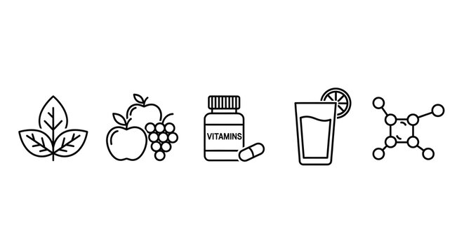 Health icon set of nutrition wellness and organic elements on white background