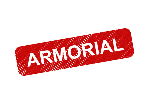 Red armorial stamp with text illustration