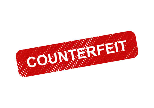 Counterfeit warning red stamp on white illustration