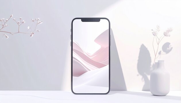 mobile app wireframe with soft natural lighting, against minimalist white background