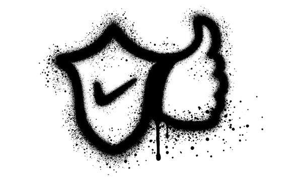 Security shield and thumb up sign in graffiti style with black spray paint.vector illustration.