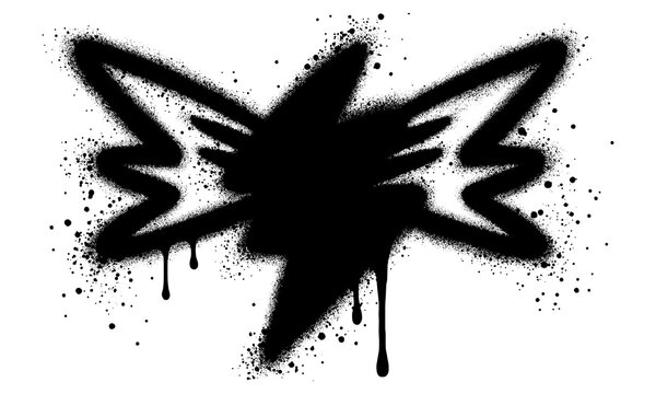 lightning with wings in graffiti style with black spray paint.