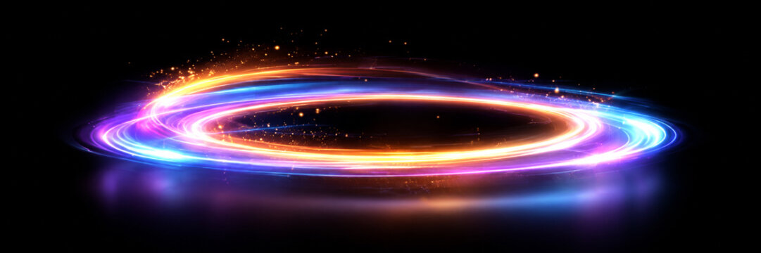 Multicolor glowing ring PNG overlay with radiant pink blue cyan and orange light