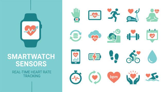 Smartwatch Sensors Infographic Illustrating Real Time Heart Rate Tracking During Workouts
