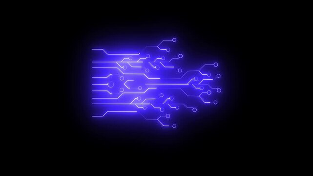 Neon circuit icon and dark background 4k motion video animation.