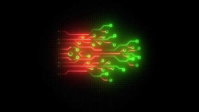Neon circuit icon and dark background 4k motion video animation.