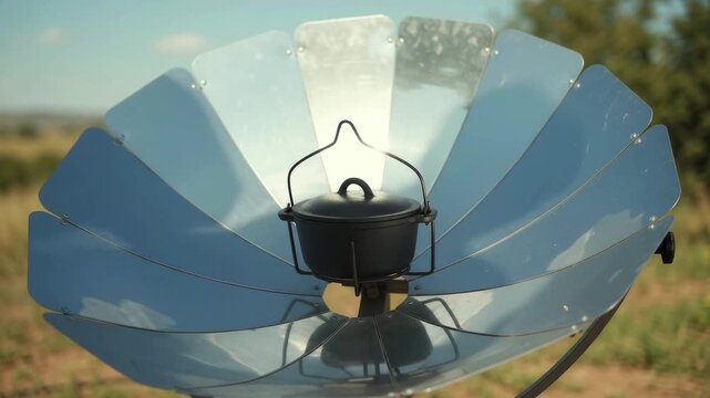 Parabolic Solar Cooker with a Cooking Pot in Sunlight