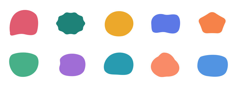 Set of colorful organic abstract shapes and blobs for modern graphic design isolated on transparent background