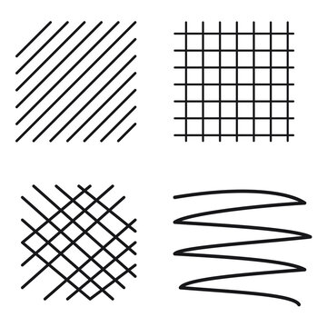 Set of hand drawn doodle patterns, crosshatch, grid, diagonal lines and zigzag sketch textures isolated on transparent background