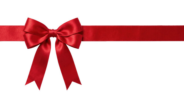 Vibrant red silk gift ribbon bow isolated on transparent background