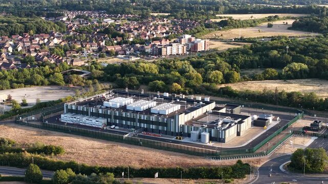 Aerial view of hyperscale data center in Bracknell United Kingdom