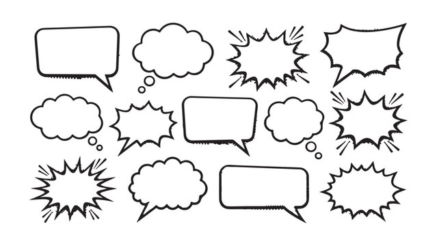 Comic Speech Bubbles Collection with Blank Dialogue Clouds and Burst Frames in Vector Design and Illustration