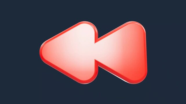 Glossy 3D red rewind symbol against dark blue background