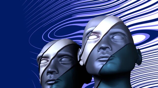 Human Faces. 3d surreal futuristic animation.