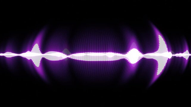 Dynamic Electronic Signal Analyzer. Violet Club Stage Visual. Sharp Luminous Rays Radiate From Oscillating Vertical Bars in a Seamless Dance Loop. Optical Illusion of Rhythmic Energy