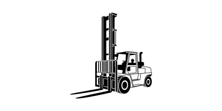 Black and white forklift truck icon for industrial and warehouse logistics