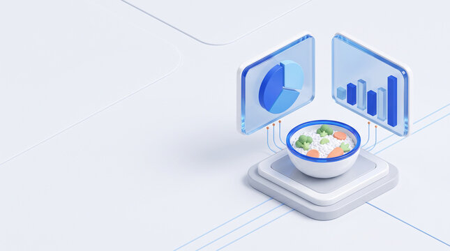 영양 데이터 차트와 샐러드 그릇 3D 아이소메트릭 &middot; Isometric 3D Food Bowl with Nutrition Data Charts