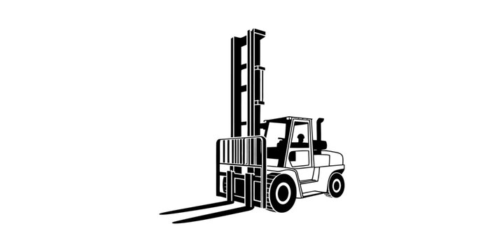 Black and white forklift truck icon for industrial and warehouse logistics