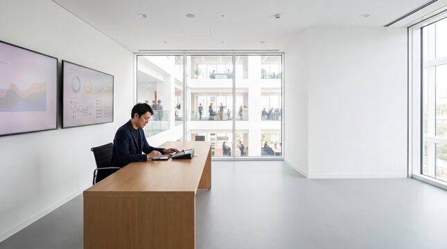 Facility manager monitoring a smart building control room