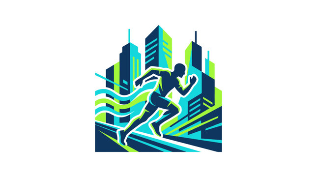 City Runner Athlete Marathon Race Sprinting Silhouette Isolated