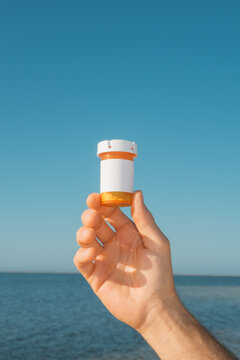 Medicine Bottle and Pills Summer Beach Nature