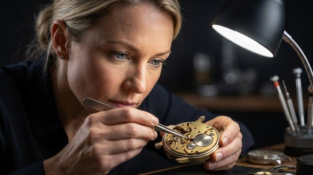 Watchmaker Repairing Vintage Mechanical Watch Movement