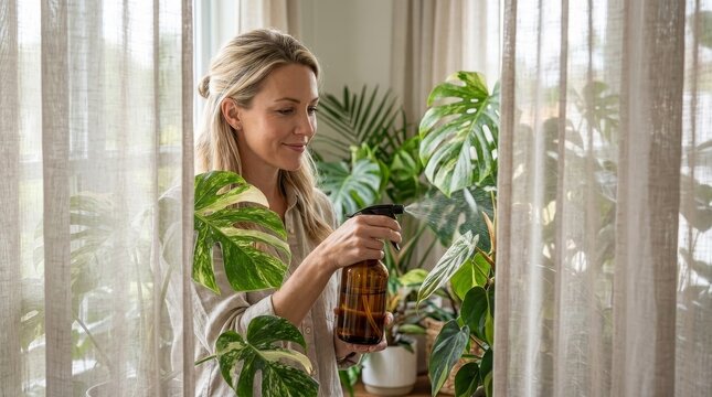 Gardener Misting Rare Variegated Tropical Houseplants