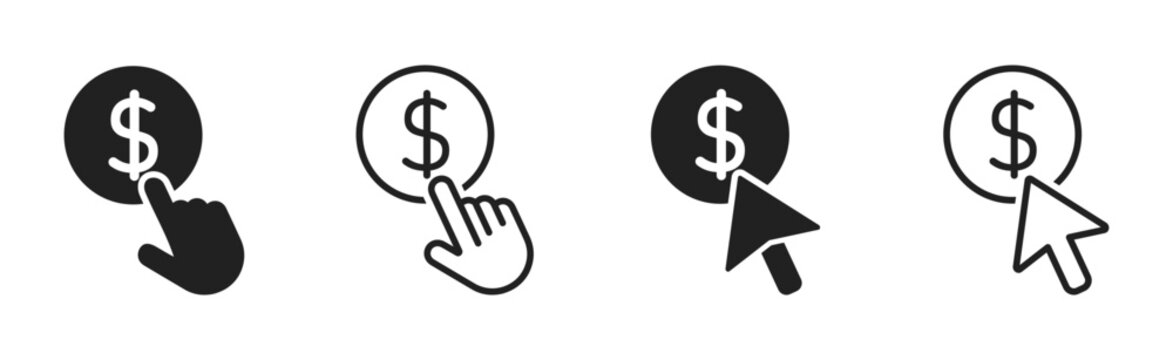 Pay per click vector icons set. Click on money vector signs