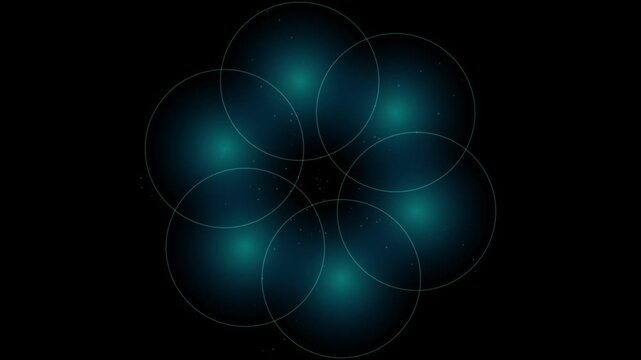 Abstract teal glowing circles pattern with floating particles motion background animation