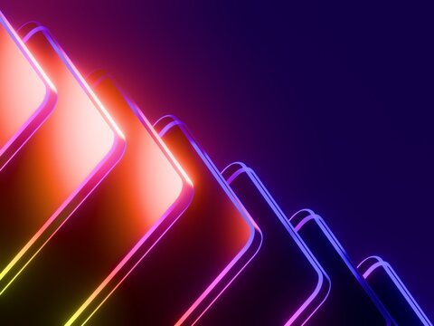 Colorful Smartphones Arranged in a Line With a Dark Background