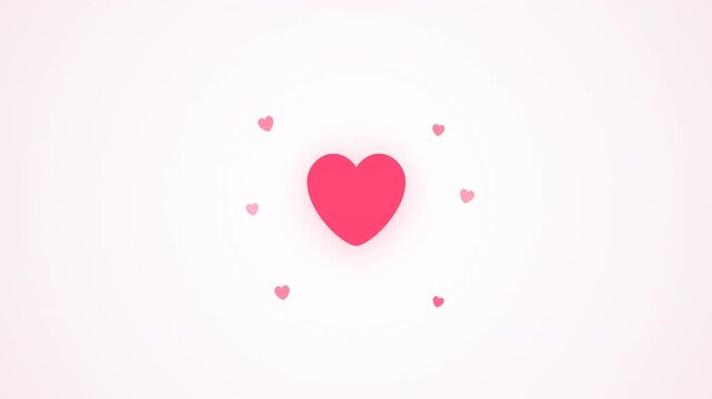 Six pink hearts pulsating on a white background