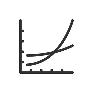 Crossing line graphs, linear icon. Comparative data trends, nonlinear growth and crossover analysis. Line with editable stroke.