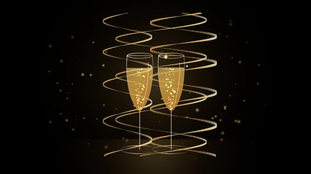 Abstract Golden Effervescence & Spiraling Ribbons Luxury Celebratio...
