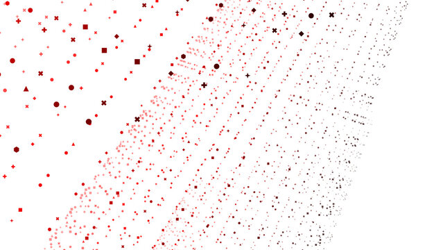 Abstract red particles moving in a diagonal pattern representing digital flow and modern network connectivity