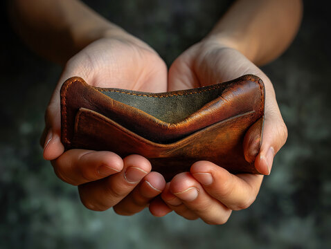 Sublime Leather men's wallet in a man's hand on a vintage wooden background