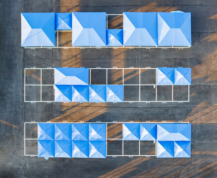 Aerial View of Blue Modular Outdoor Event Booth Tents