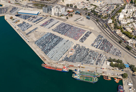 Port of terminal storing new cars for distribution