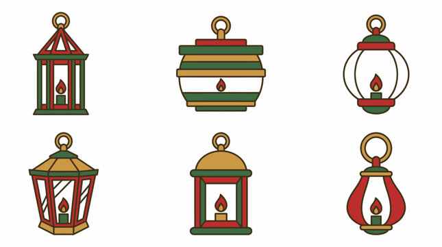 Ramadan lantern vector set with candles, festive icons for Islamic holiday banners and cards Editable EPS