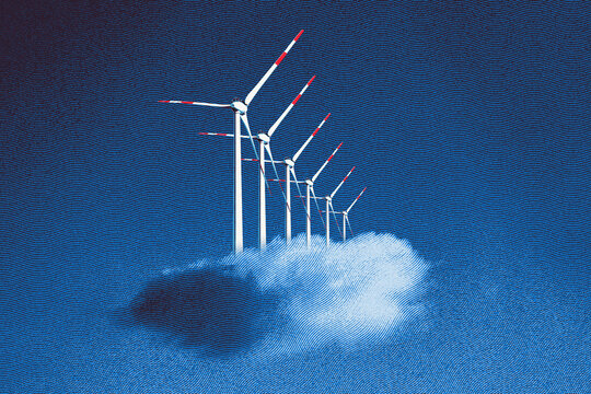 Wind Turbines Rising From Cloud