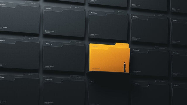 Businessman Beside a Selected Financial Records Folder