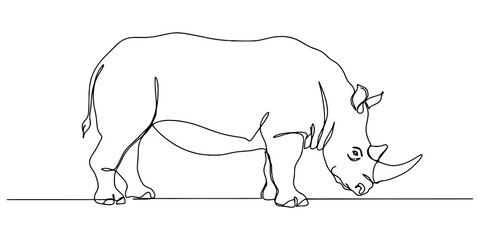Rhino profile line drawing wild animal illustration for nature conservation awareness or exotic zoo park signage projects. © Pallob