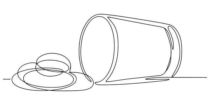 Spilled water glass line drawing monochrome sketch for restaurant menu cafe signage or liquid spill cleanup concept art.