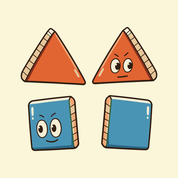 Cute cartoon geometric shapes with funny faces and expressions